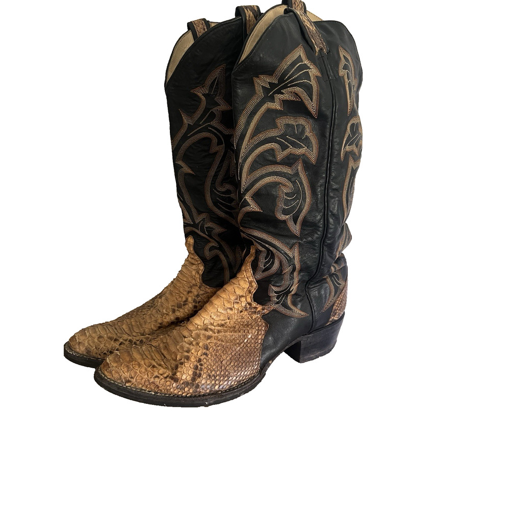 Larry Mahan Men’s Vintage Snakeskin Python Western Cowboy Boots Size 10.5 Black
